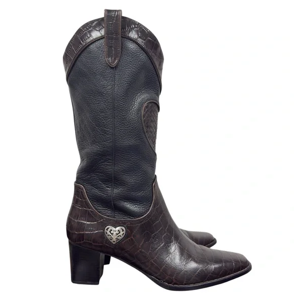 Brighton Western Festival Heart Braided Leather Cowgirl Country Croc Boots